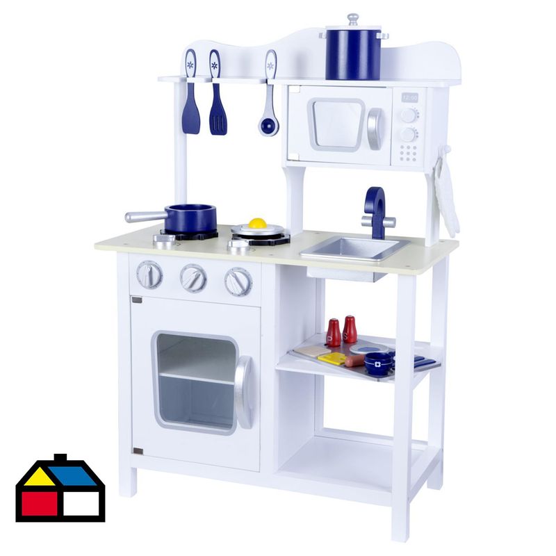 KIDSCOOL - Cocina de madera blanca con accesorios