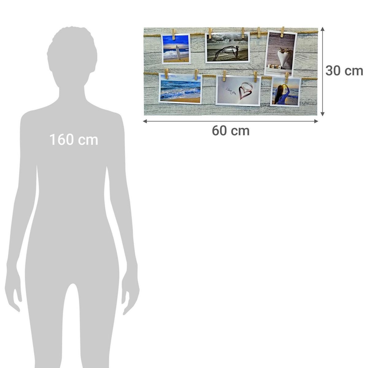 VGO - Marco de Foto con Pinzas 60x30 cm Multicolor 