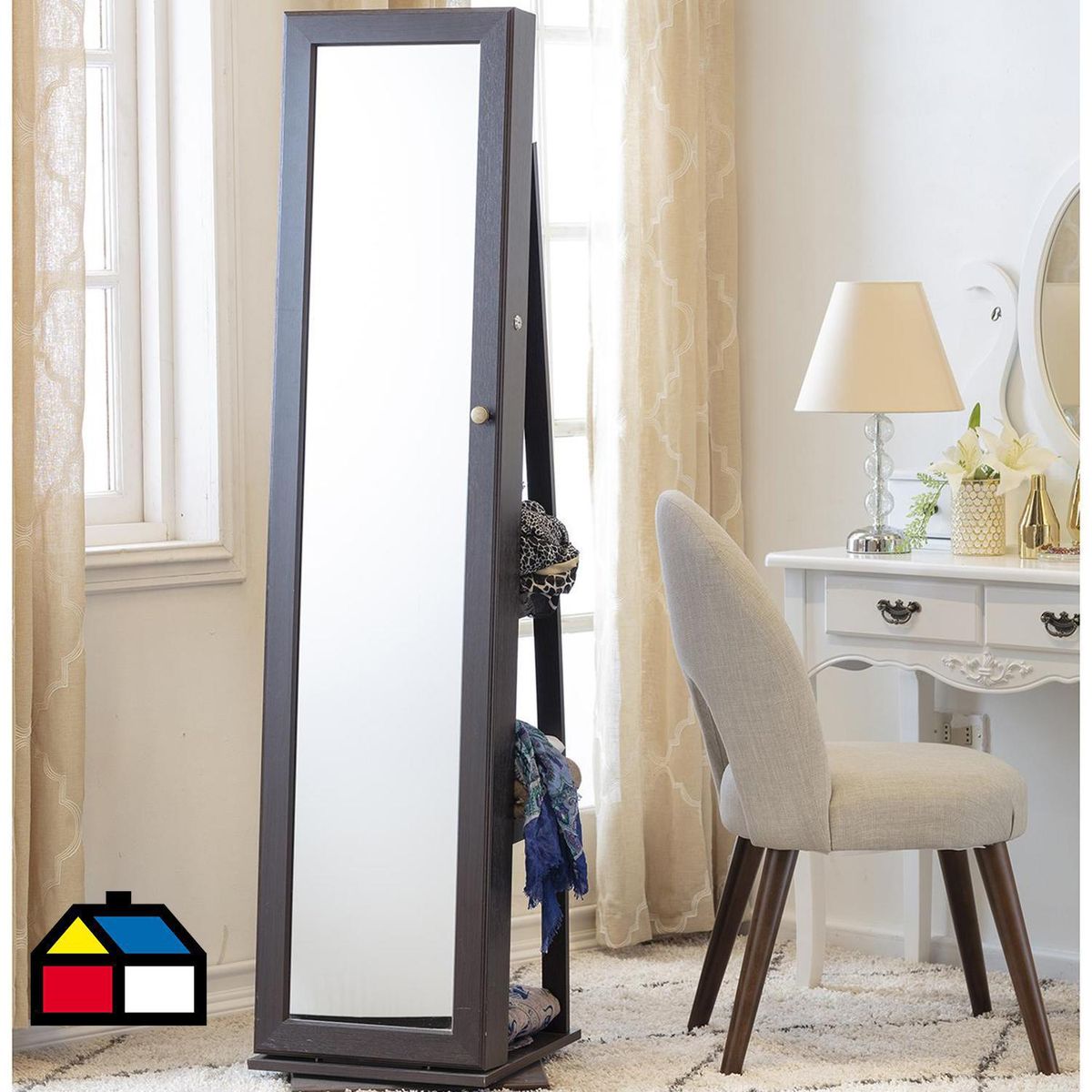 JUST HOME COLLECTION - Espejo Organizador Giratorio Decorativo Forma Rectangular 38x160 cm Café SA320