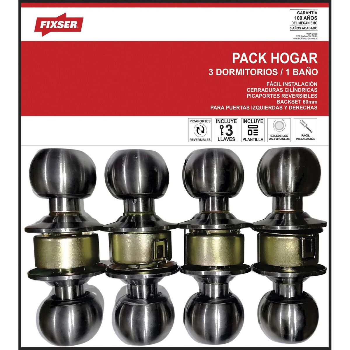 FIXSER - Set cerraduras de pomo, 3 dormitorios y 1 baño