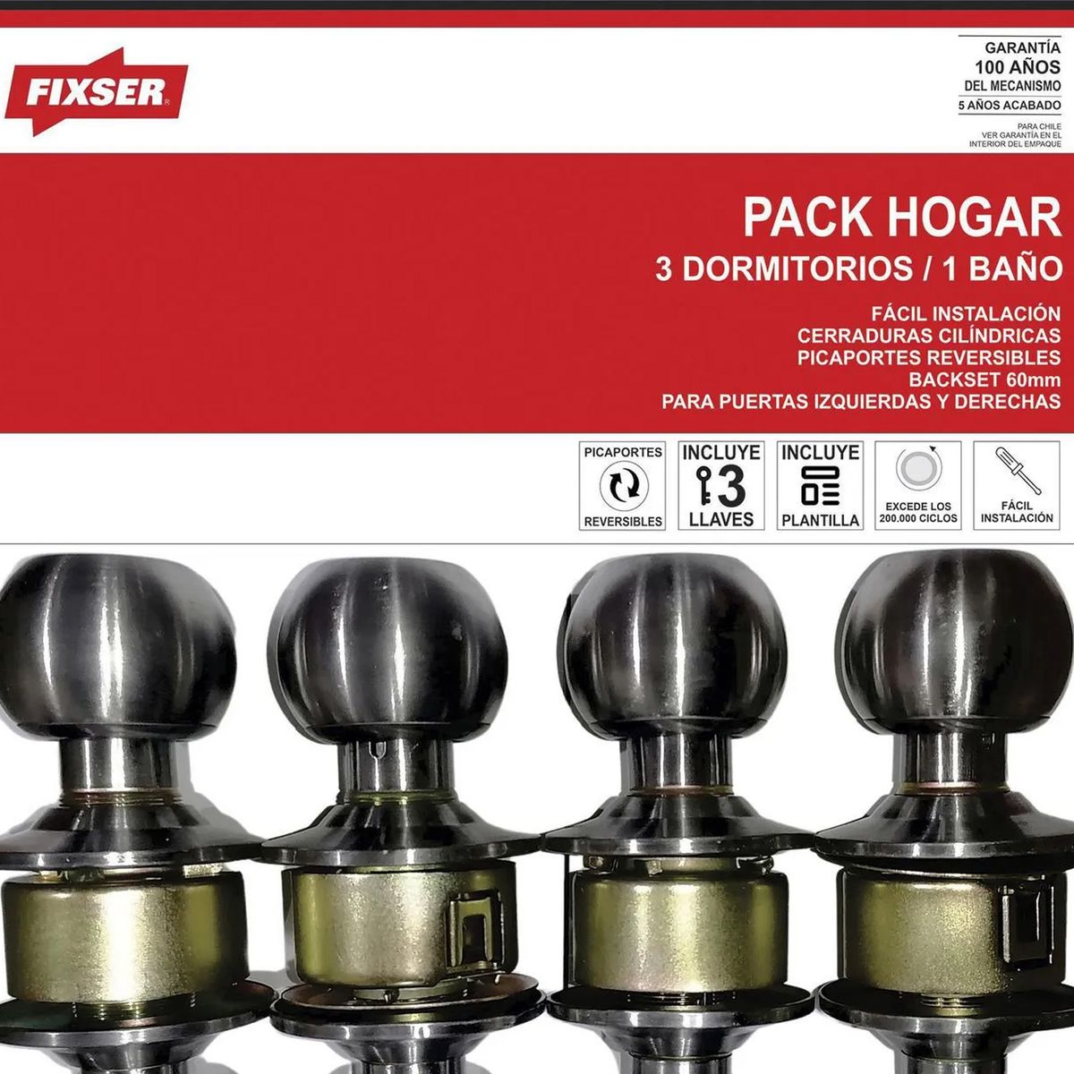 FIXSER - Set cerraduras de pomo, 3 dormitorios y 1 baño