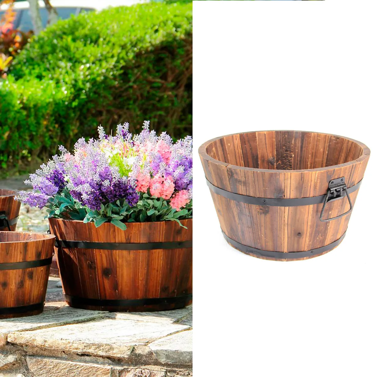 CASA BONITA - Macetero de madera tipo barril