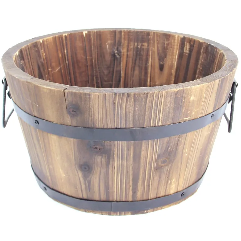Macetero de madera tipo barril