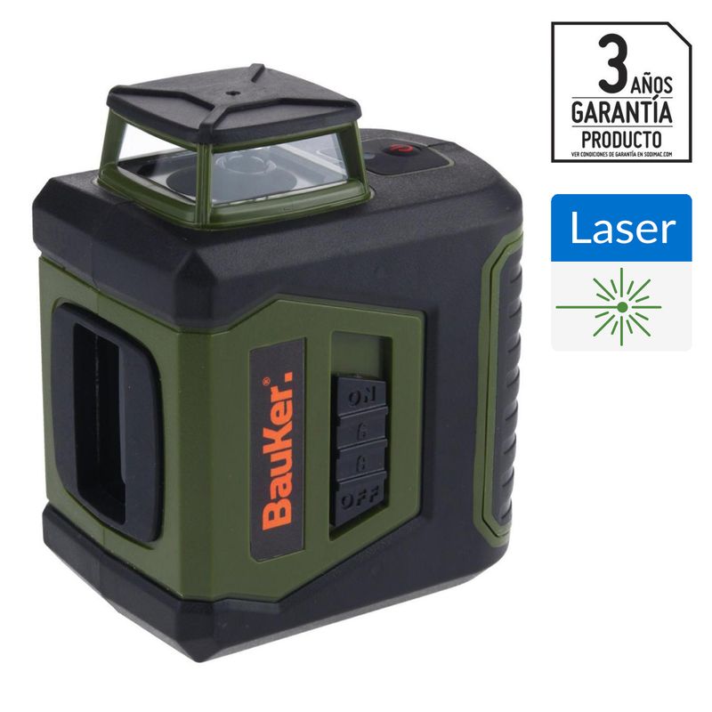 BAUKER - Nivel Cruz Láser Verde 15x8x20 cm Plástico Plateado