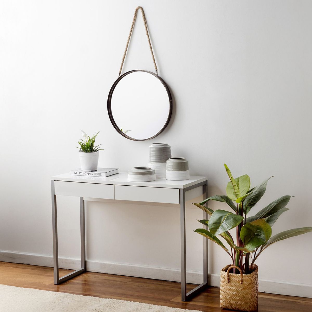 JUST HOME COLLECTION - Espejo redondo 50 cm negro con cuerda