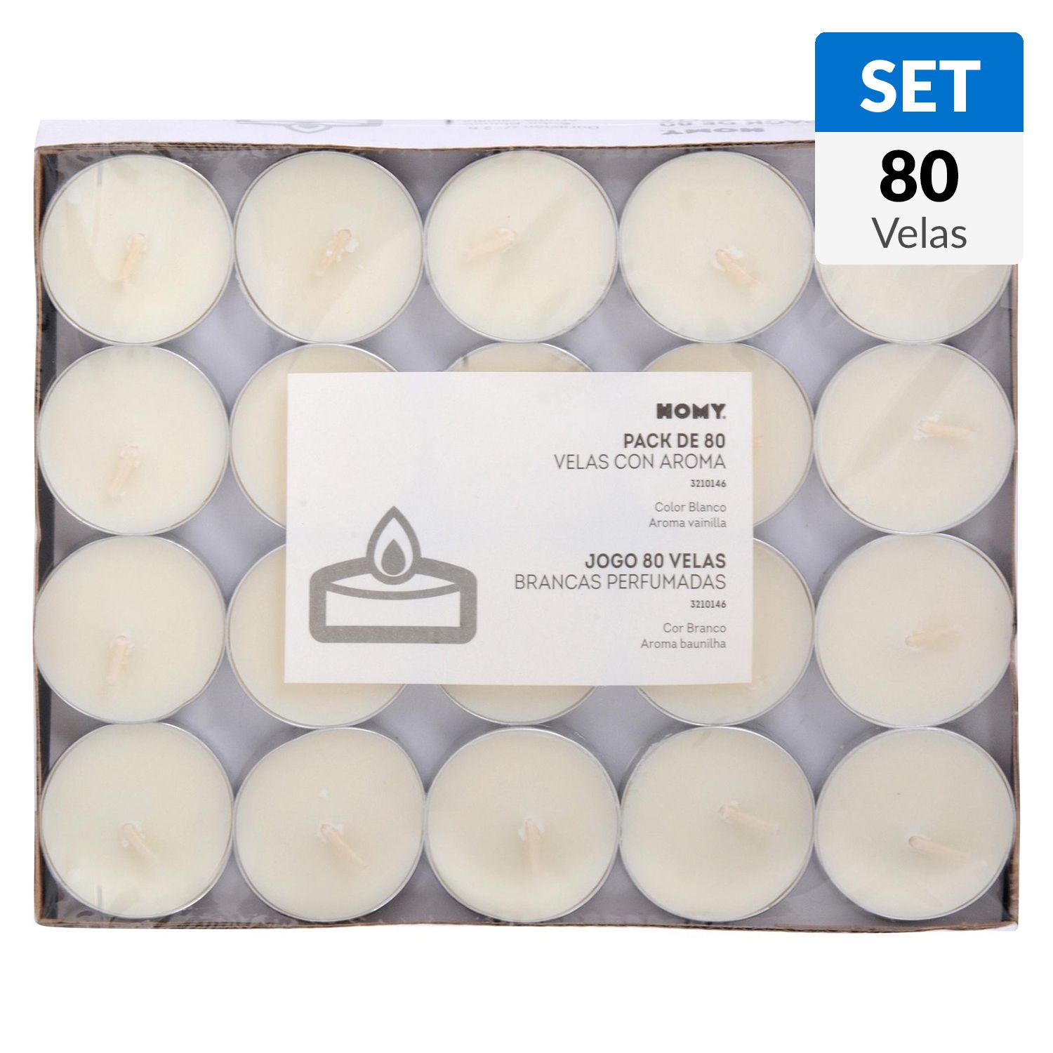 JUST HOME COLLECTION Set de velas tealight vainilla 80 unidades