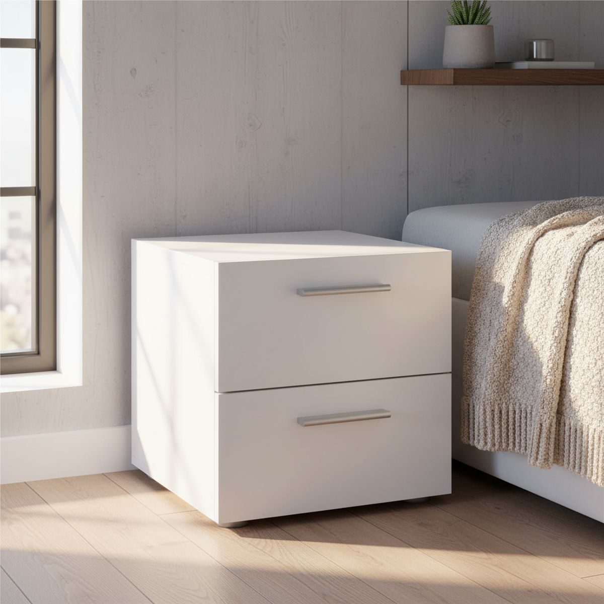 TVILUM - Velador 2 Cajón(es) Pepe 40x42x40 cm Blanco
