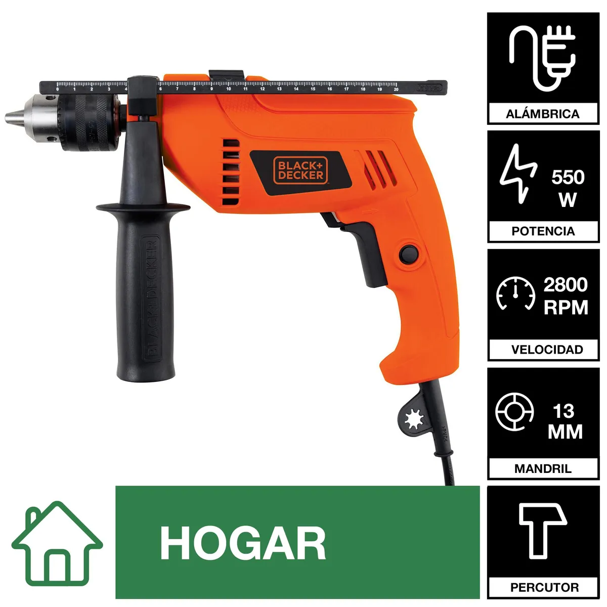 BLACK+DECKER - Taladro Percutor Eléctrico 13 mm 550 W 220 V