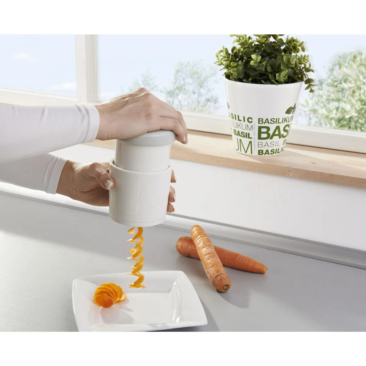 LEIFHEIT - Cortador Espiral Leifheit Blanco para Verduras y Frutas Rebanador