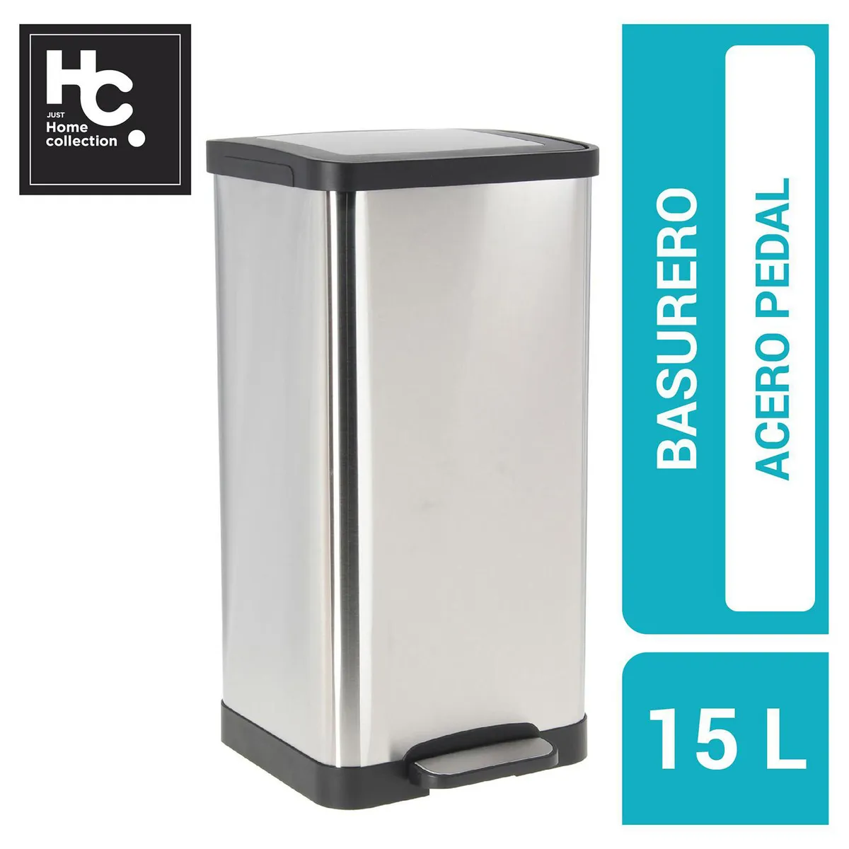 JUST HOME COLLECTION - Basurero con Pedal 15 Litros Metal Gris