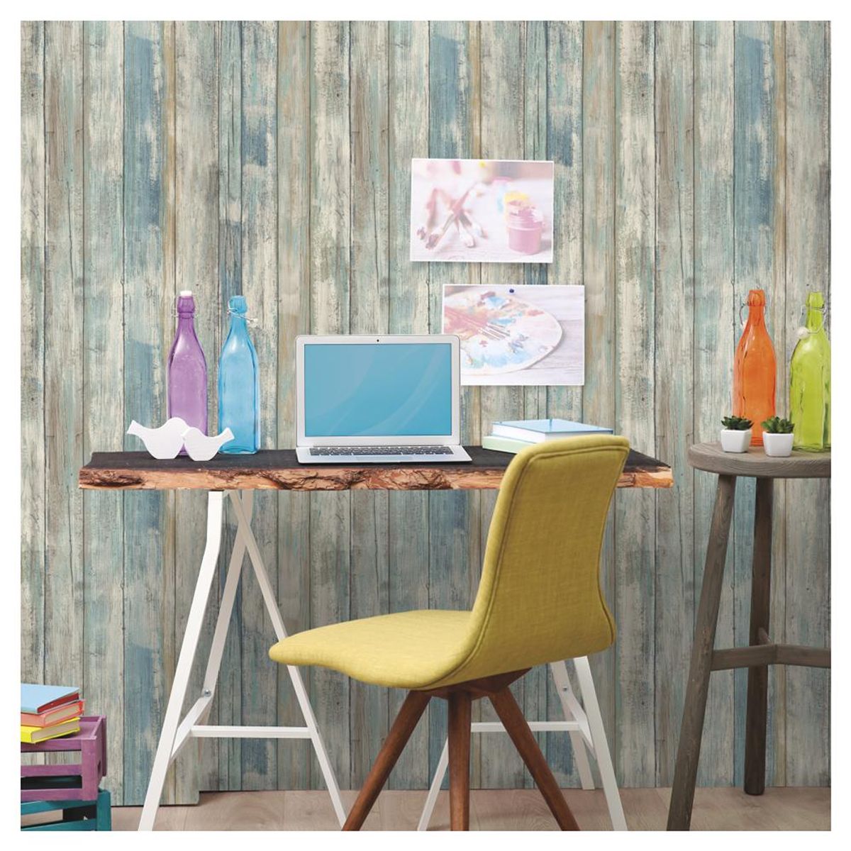 ROOMMATES - Rollos Adhesivos Reutilizables madera azul 52x503 cm