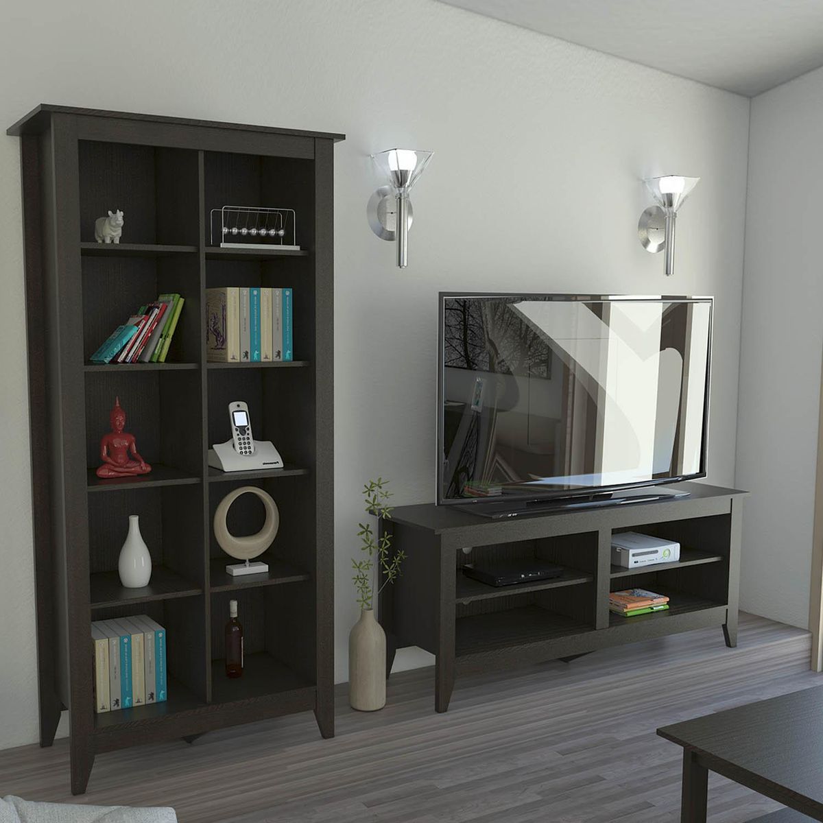 TUHOME - Rack+librero essential wengue