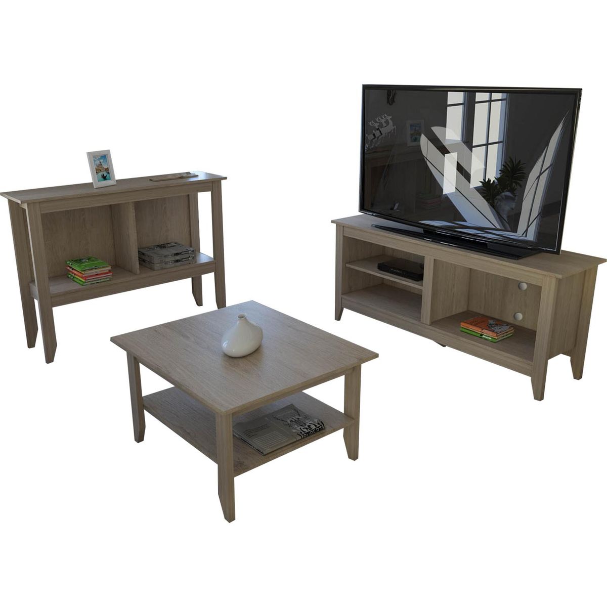 TUHOME - Rack+mesa centro arrimo essential oak