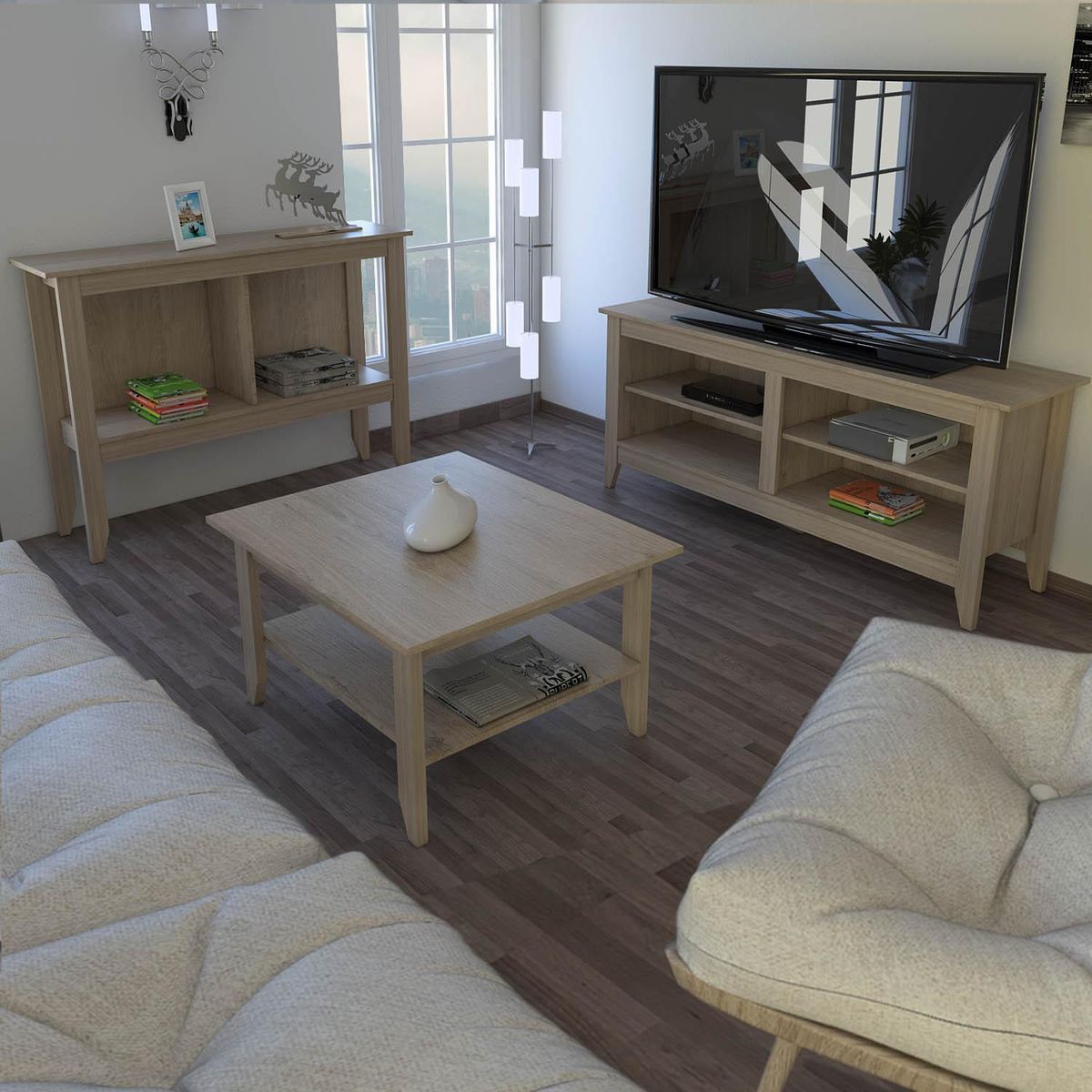 TUHOME - Rack+mesa centro arrimo essential oak