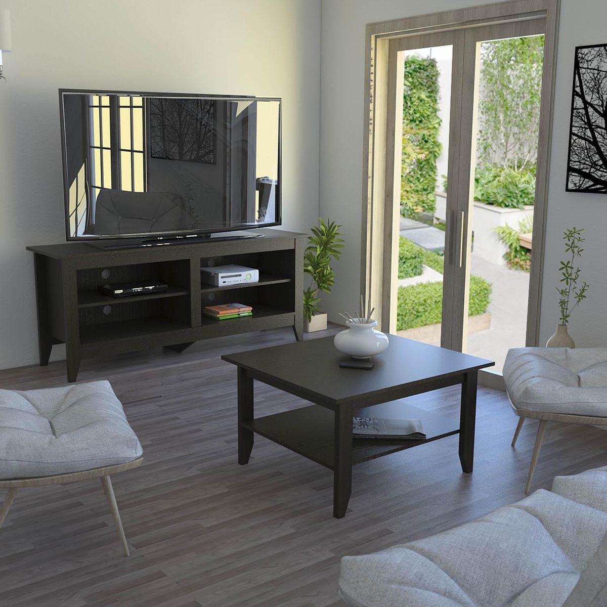 TUHOME - Mesa de centro+rack essential wengue