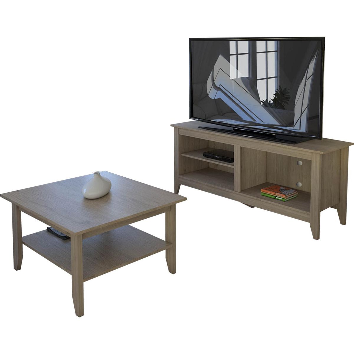 TUHOME - Mesa de centro+rack essential oak