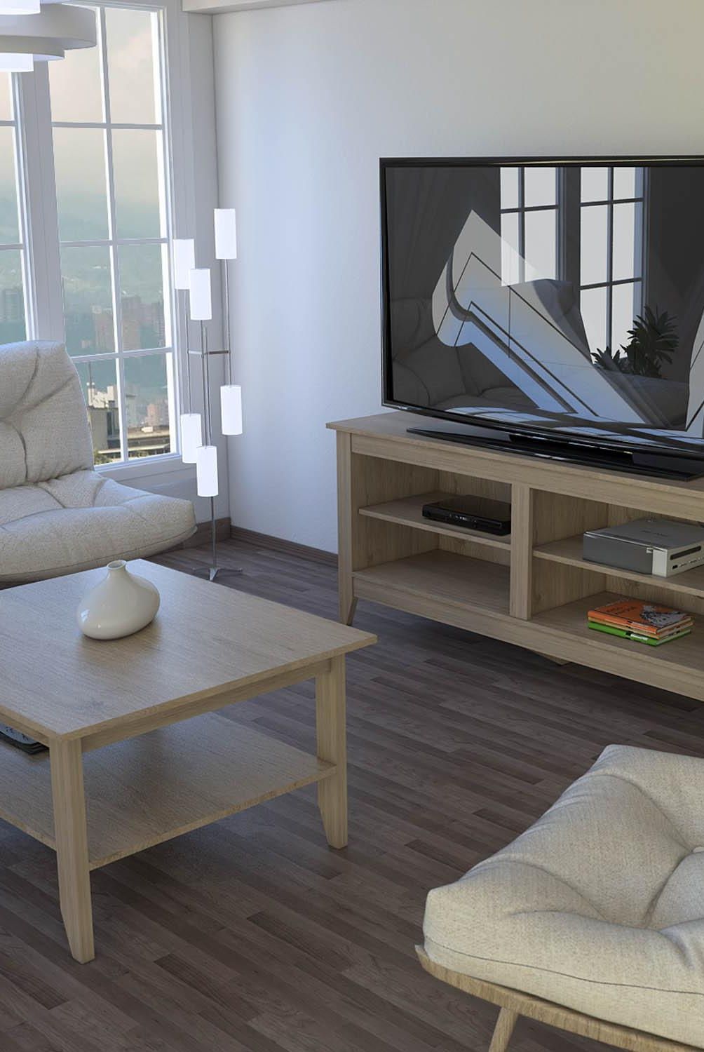 TUHOME - Mesa de centro+rack essential oak