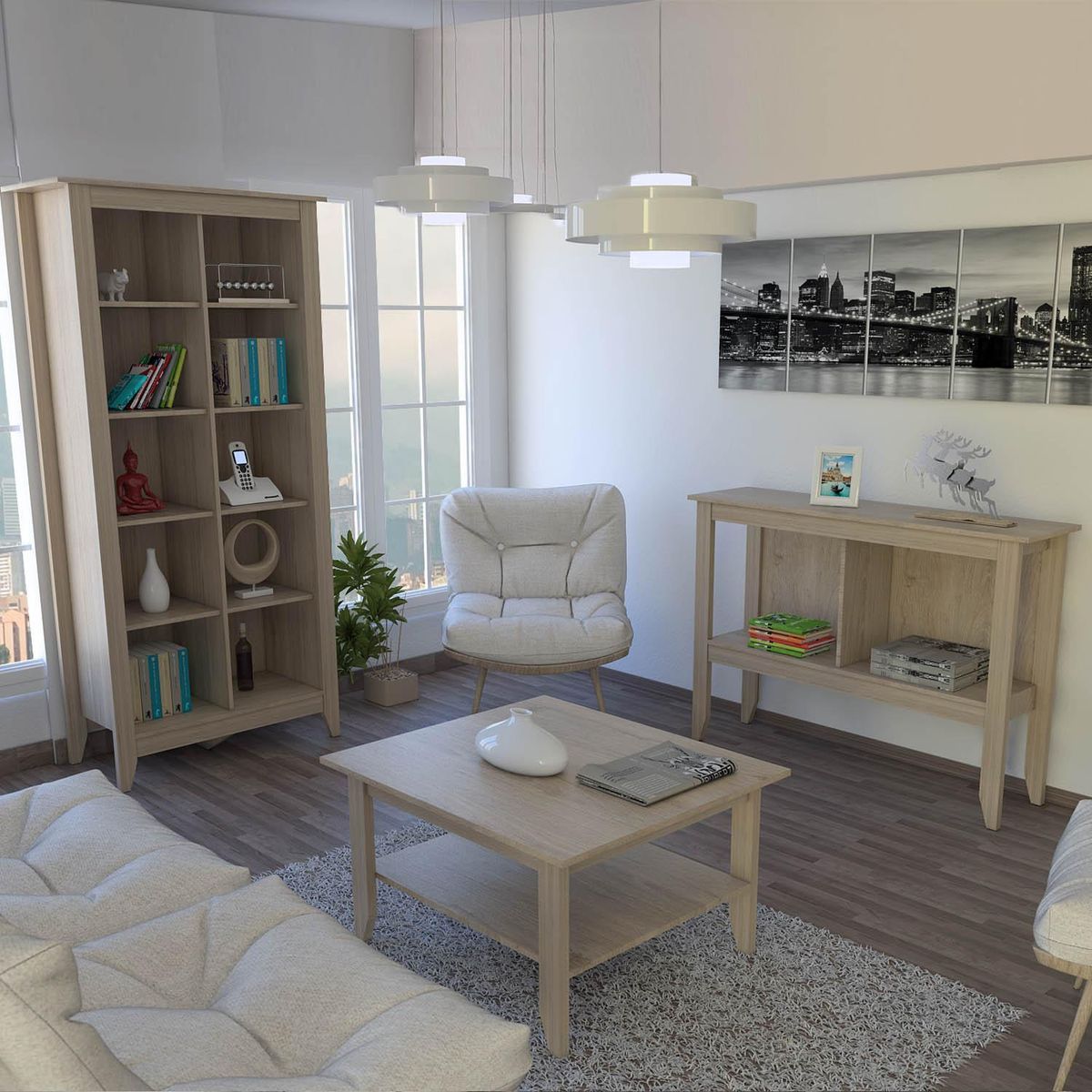 TUHOME - Librero+arrimo+mesa de centro Essential oak