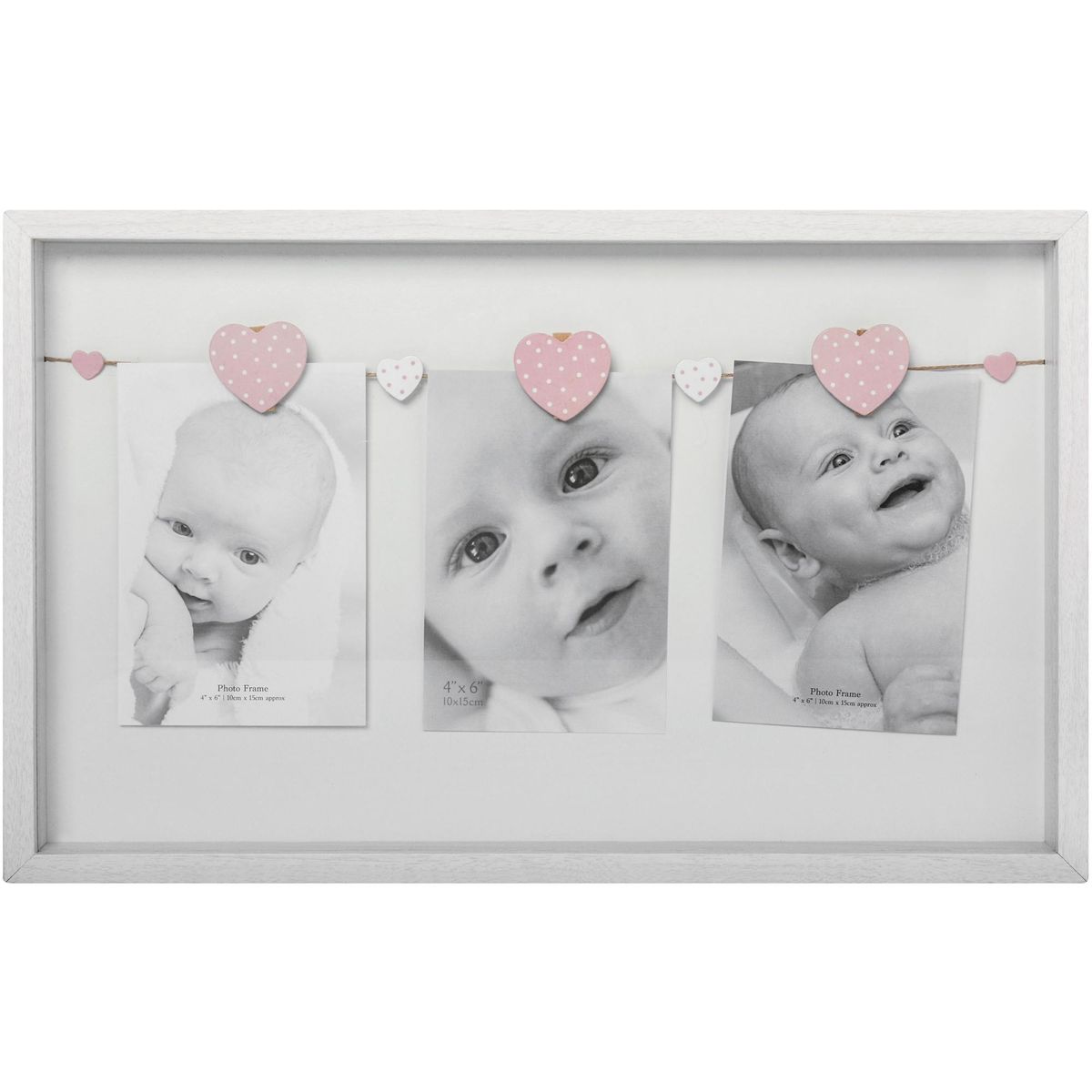 VGO - Marco de Fotos con Pinzas Corazón 43x27 cm Blanco 