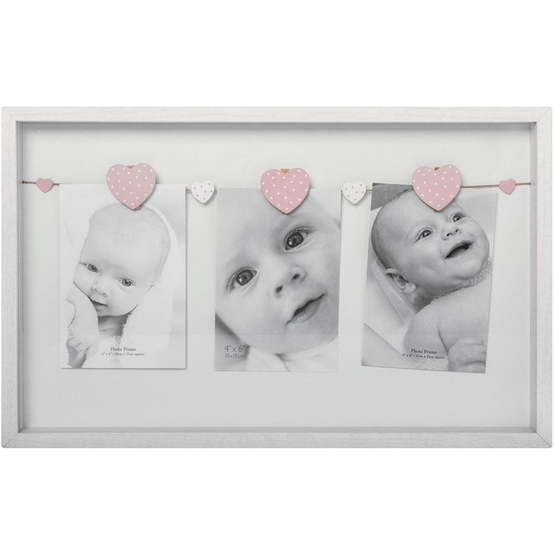 VGO - Marco de Fotos con Pinzas Corazón 43x27 cm Blanco