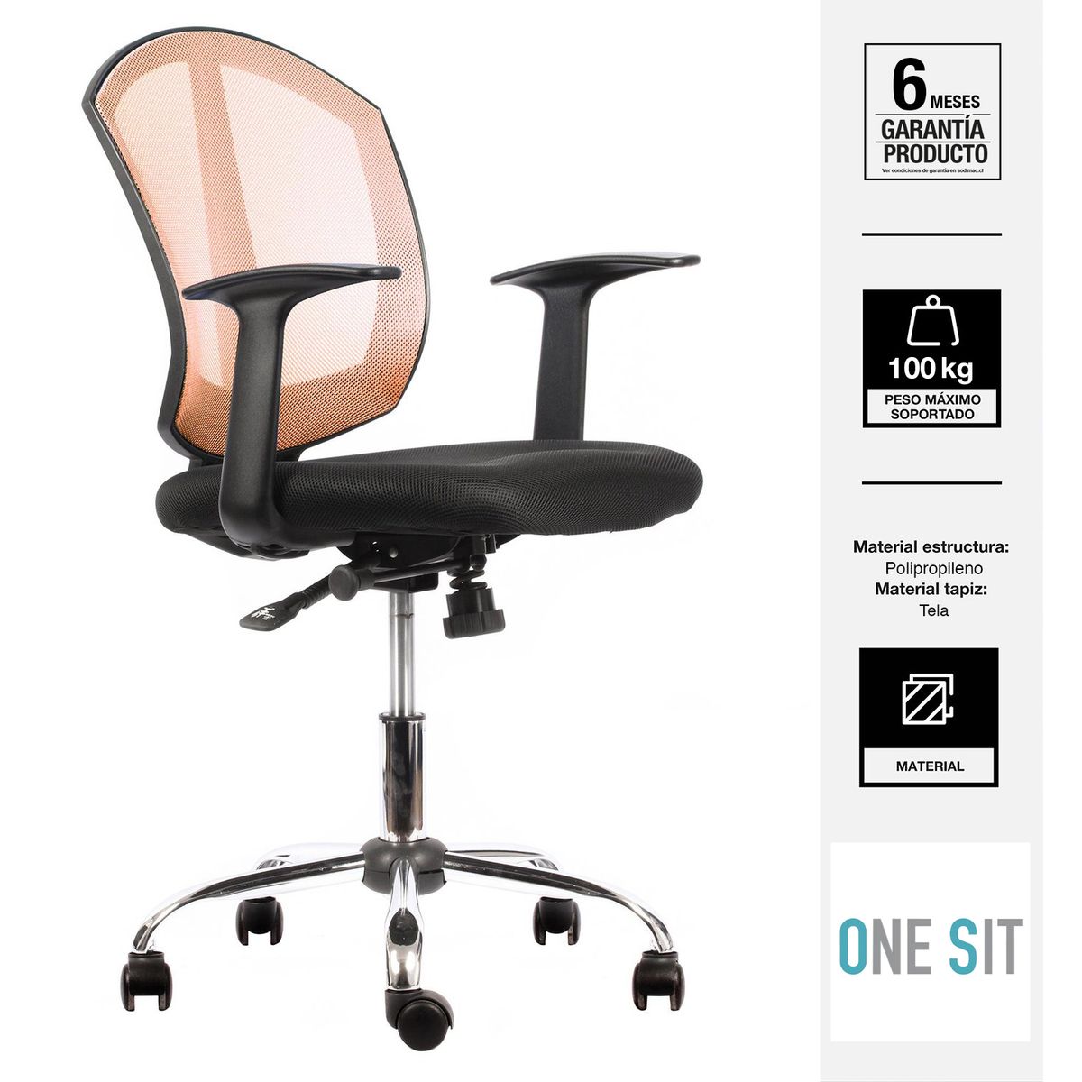 ONE SIT - Silla Escritorio Jeep Negro/Naranjo