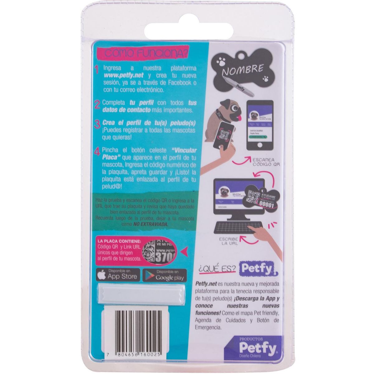 IDENTIFICAN - Placa identificatoria hueso con lector QR Colores Surtidos