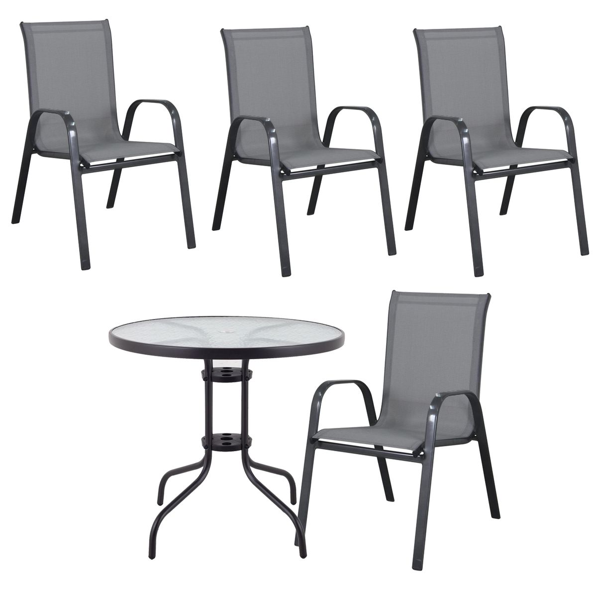  - Combo Juego de comedor 4 personas sling gris