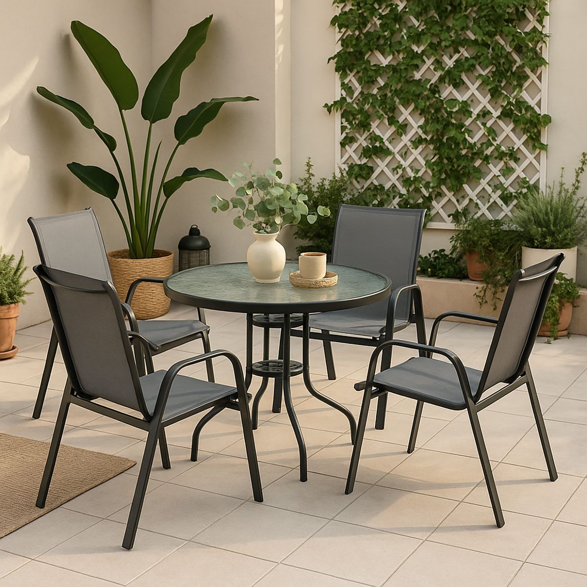  - Combo Juego de comedor 4 personas sling gris