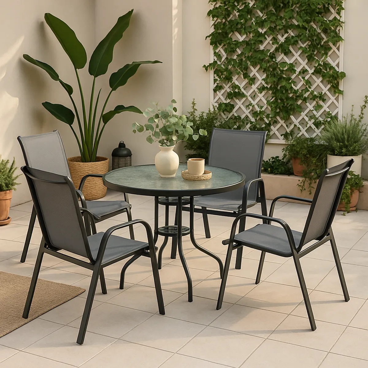  - Combo Juego de comedor 4 personas sling gris