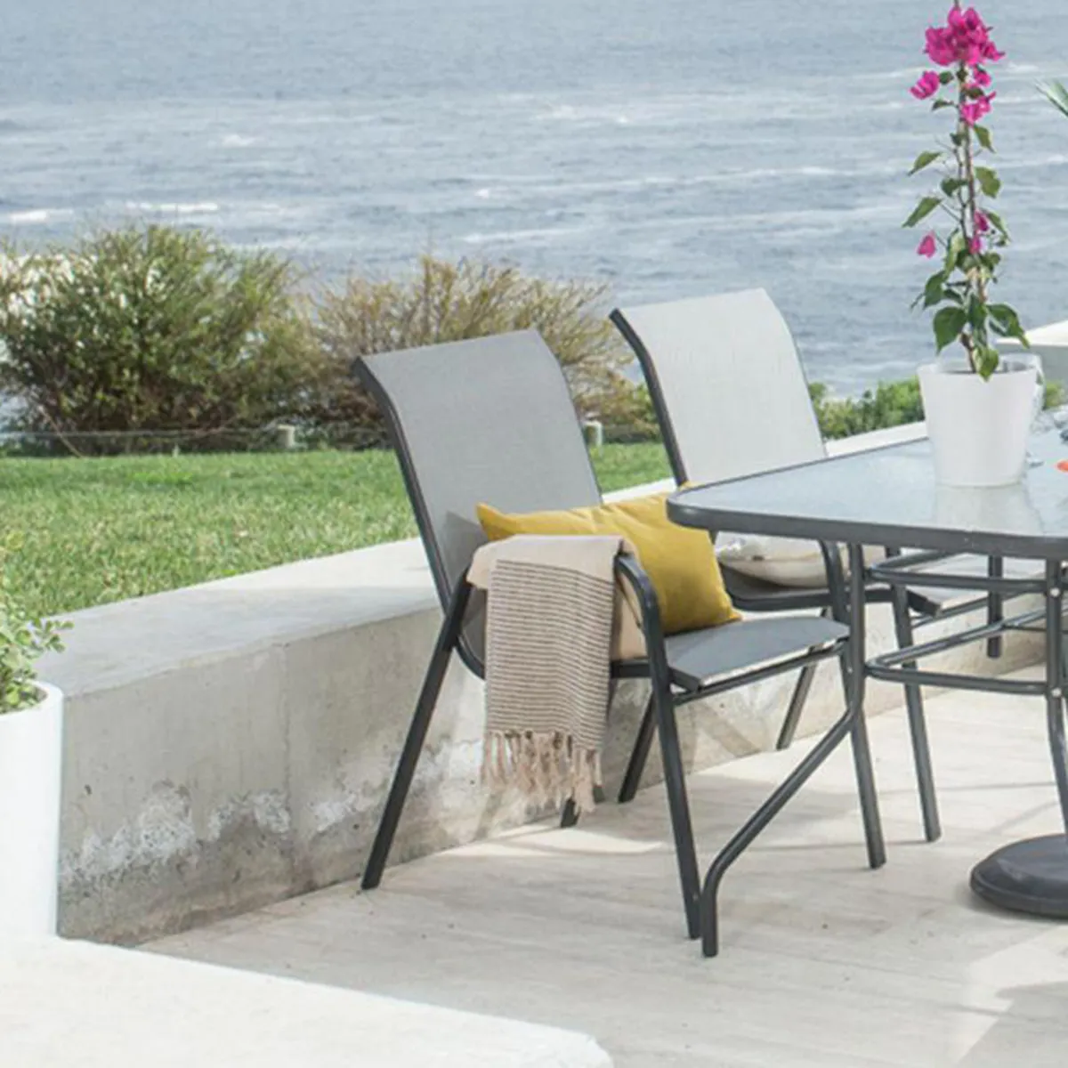 JUST HOME COLLECTION - Silla para Terraza Metal Sling Gris matizado 98x56x74 cm
