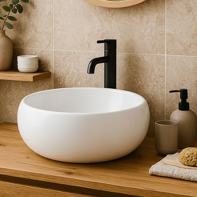 SENSI DACQUA - Lavamanos Ovalín Forma Redonda Loza 47x17x41 cm Blanco