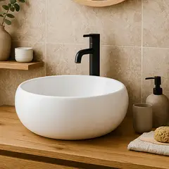 SENSI DACQUA - Lavamanos Ovalín Forma Redonda Loza 47x17x41 cm Blanco
