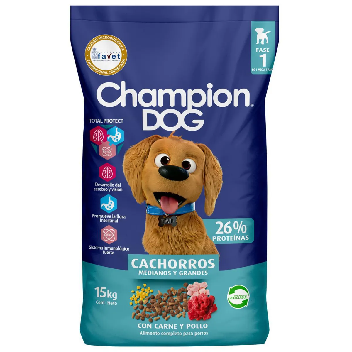 CHAMPION DOG - Alimento para Perro Cachorro Carne, pollo y leche 15 kg