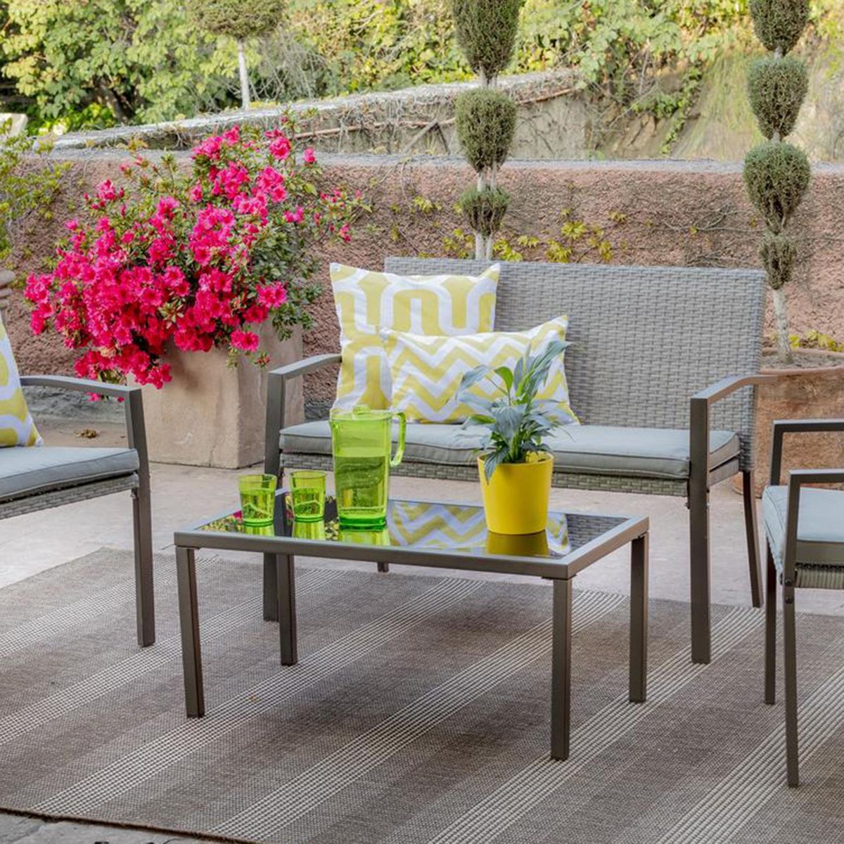 JUST HOME COLLECTION - Juego de Terraza Living Vancouver 4 Personas Café