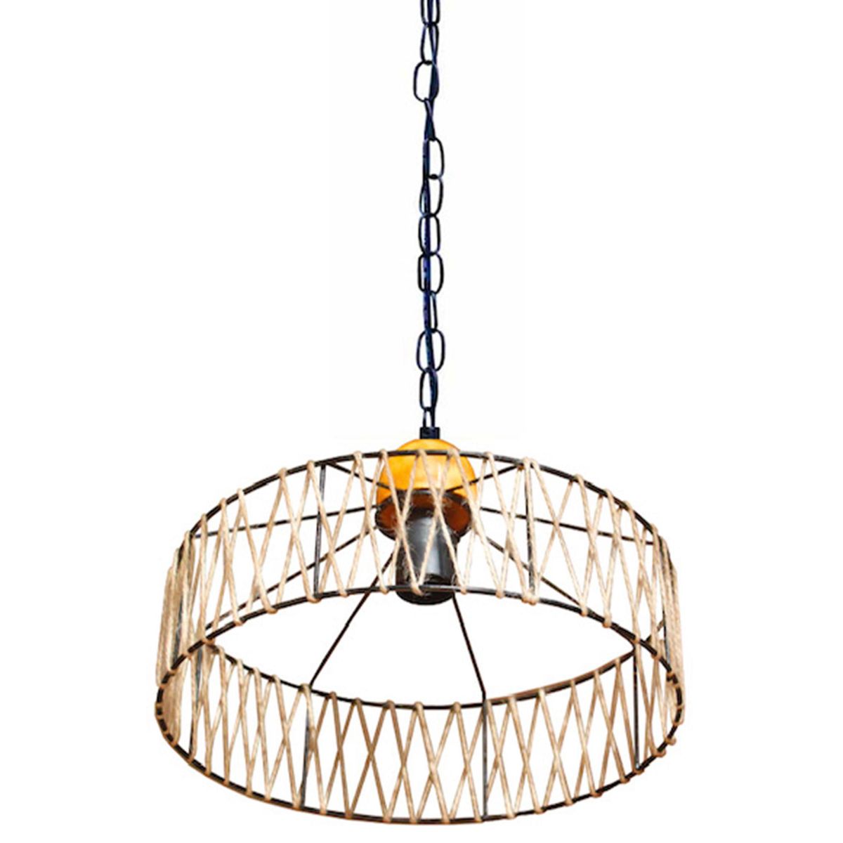 CAROLD STEVENS - Lámpara Colgante Ros 1 Luz Fibras Naturales Negro