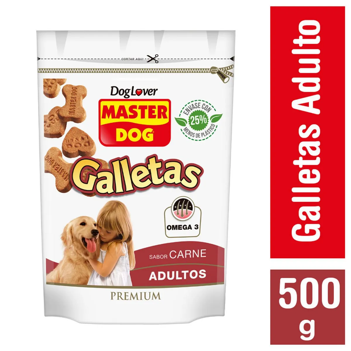 MASTER DOG - Snack Galleta para Perro Adulto Carne 0.5 kg