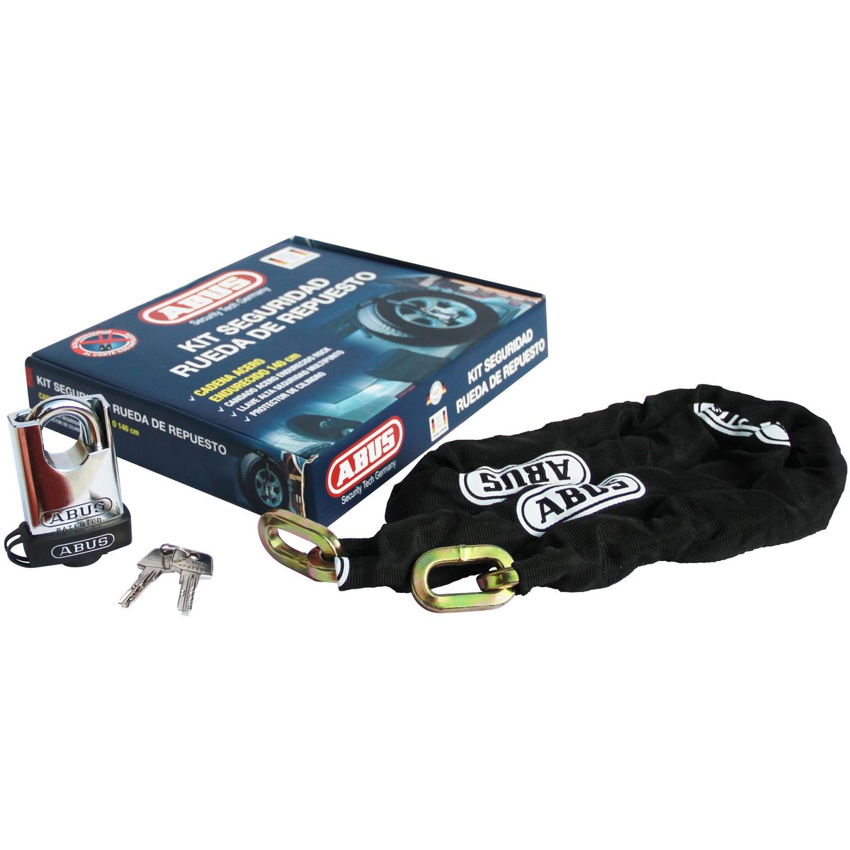 ABUS - Kit Seguridad Abus Candado y Cadena Rueda Repuesto 140 cm