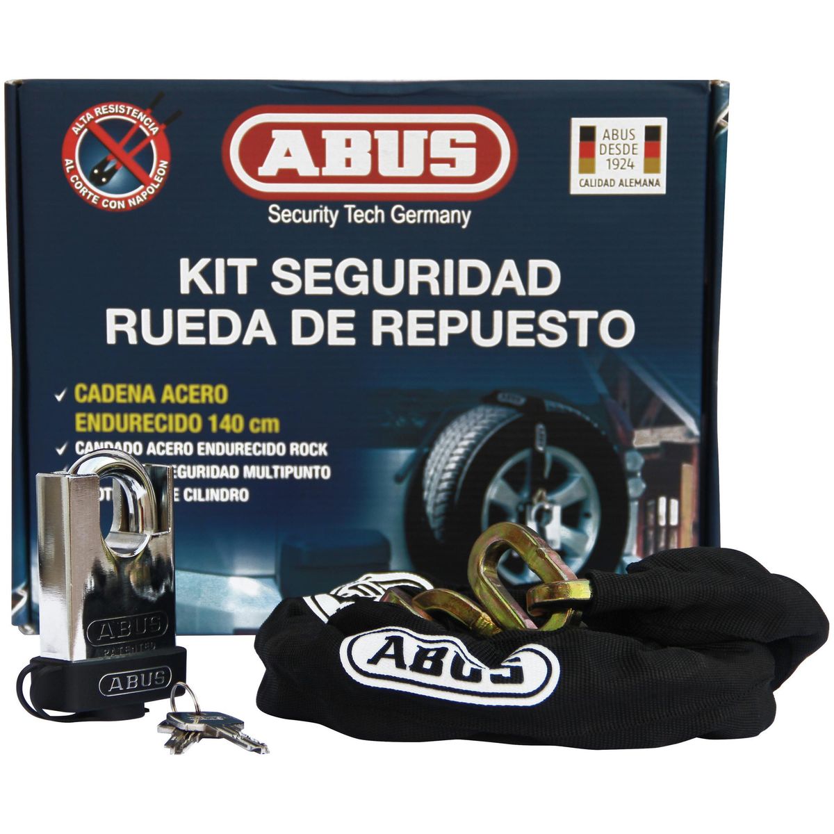 ABUS - Kit Seguridad Abus Candado y Cadena Rueda Repuesto 140 cm