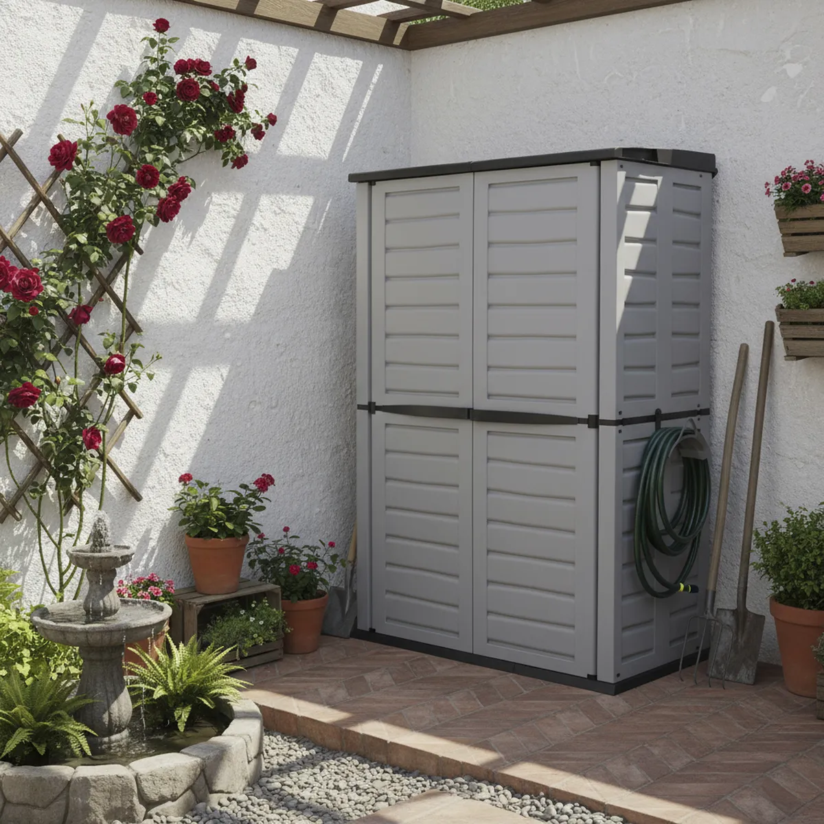 RIMAX - Bodega de jardín 90,4x155,8x220 cm de plástico gris