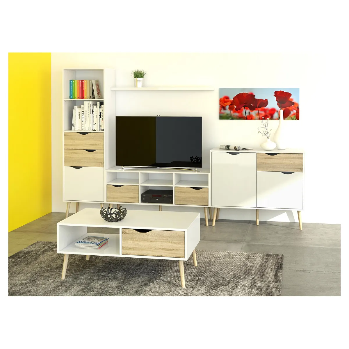 TVILUM - Rack TV Oslo 117x39x57 cm blanco/oak