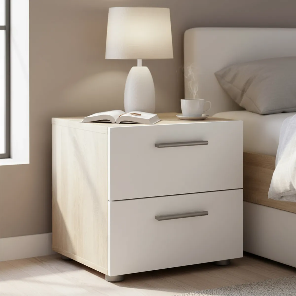 TVILUM - Velador 2 Cajón(es) Pepe 40x42.3x40.25 cm Blanco