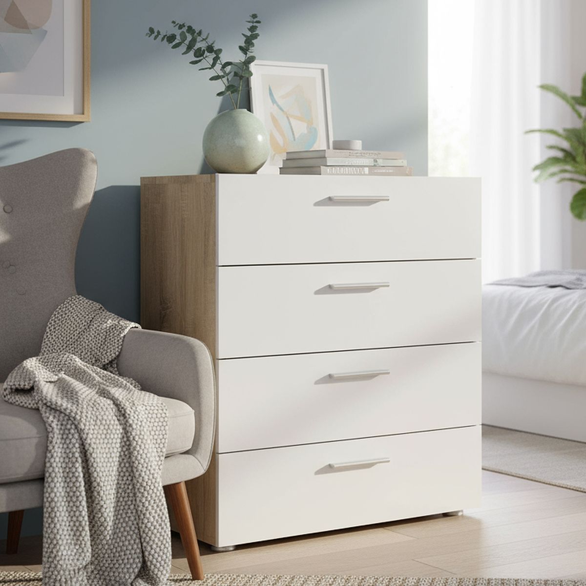 TVILUM - Cómoda 4 Cajón(es) Pepe 70x82x40 cm Blanco