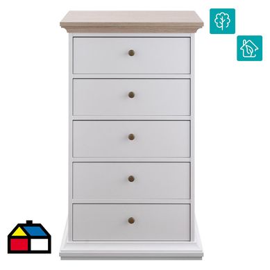 Comoda 5 cajones 63x49x105 blanco/oak