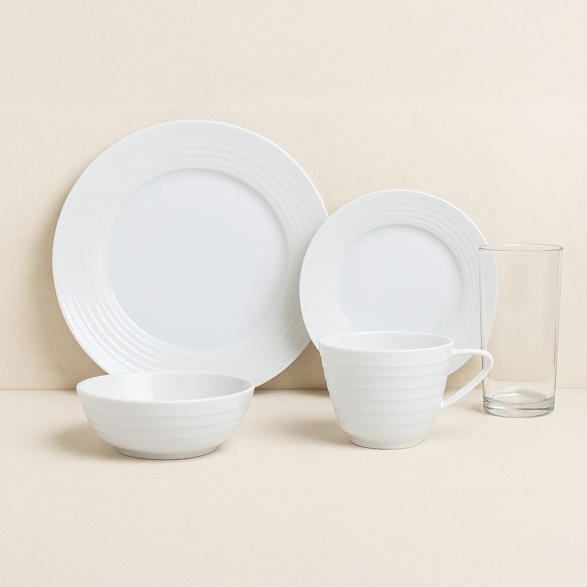  - Combo Juego de Loza 25 Piezas Vajilla Ring 6 Personas + Vasos Vidrio