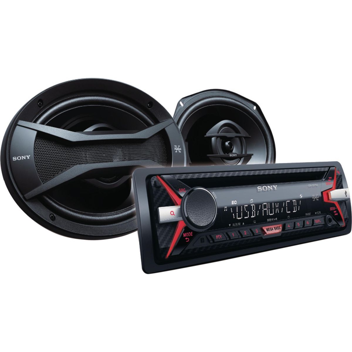 SONY - Set radio + parlantes para auto negro