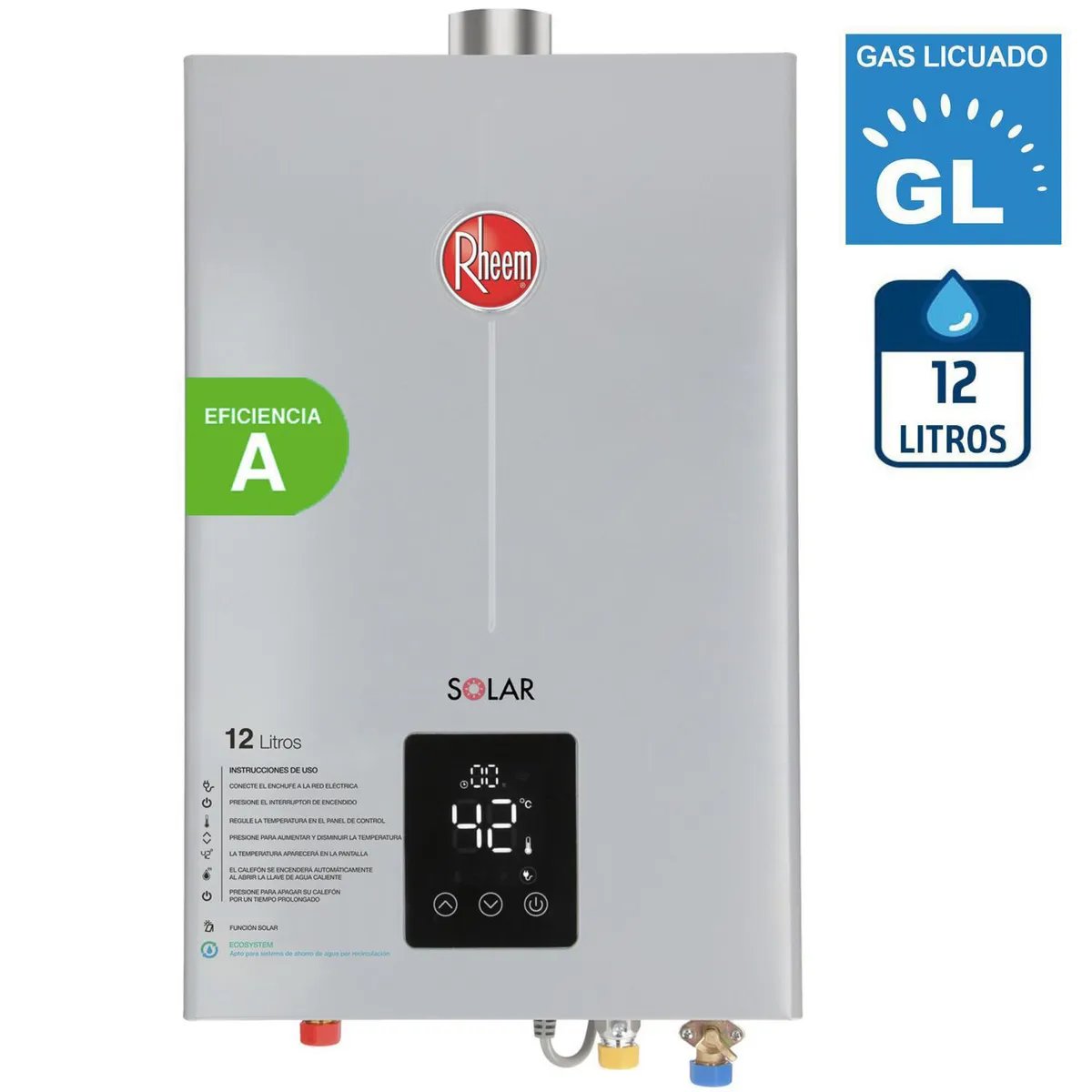 RHEEM - Calefont Gas Licuado 12 Litros Tiro Forzado Ionizado
