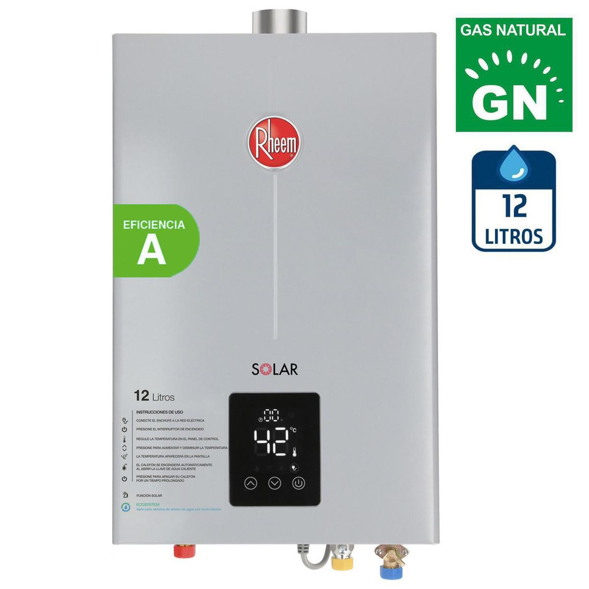 RHEEM - Calefont Gas Natural 12 Litros Tiro Forzado Ionizado