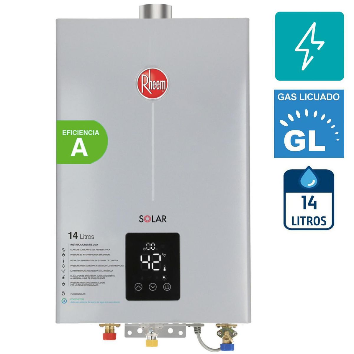 RHEEM - Calefont Gas Licuado 14 Litros Tiro Forzado Ionizado