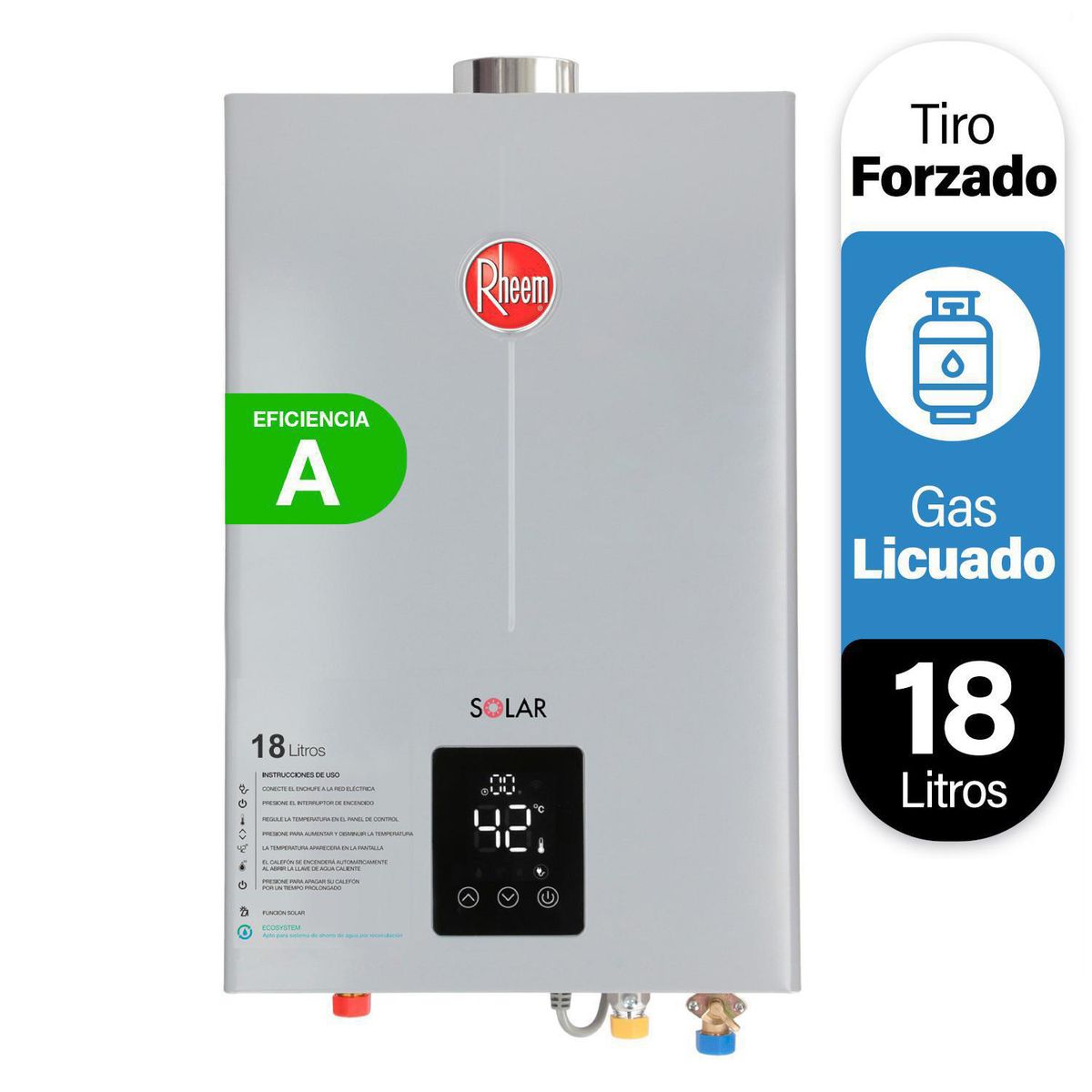 RHEEM - Calefont Gas Licuado 18 Litros Tiro Forzado Ionizado