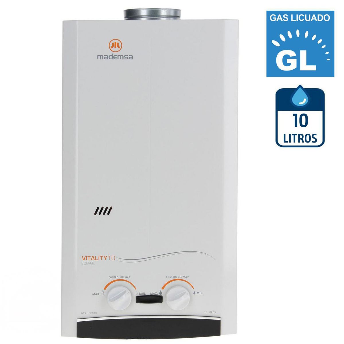 MADEMSA - Calefont Gas Licuado 10 Litros Tiro Natural Ionizado
